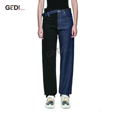 China Breathable Patchwork Ladies Lattice Custom High Waist Pants Female Loose Splicing Jeans for sale