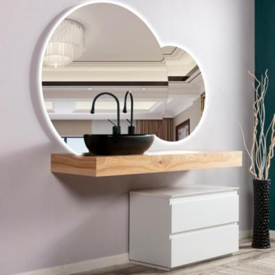 China Waterproof wall hung matte white bathroom cabinet with LED solid wood top mirrors and ceramic basin for sale