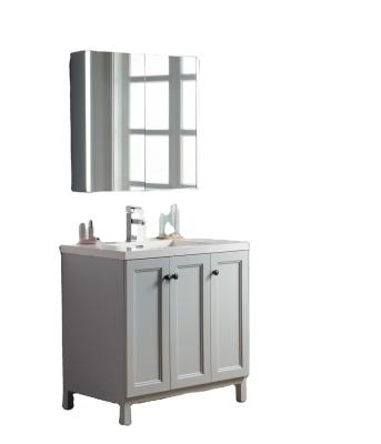 China Eco - Friendly Matte Gray Free Standing Bathroom Vanity With Solid Wood Legs for sale