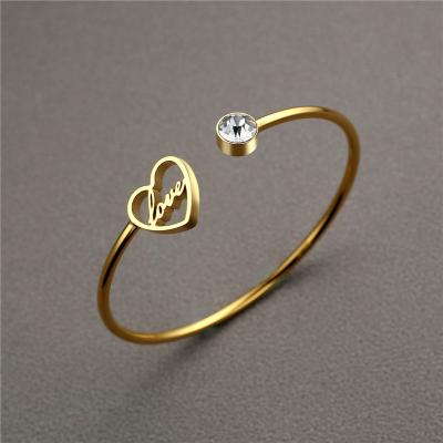 China TRENDY Adjustable 3 Colors Stainless Steel Love Heart Charms Open Jewelry Cuff Bracelets Couples Gifts for sale