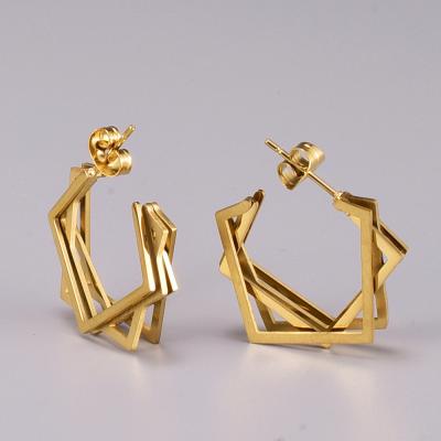 China Fashion Magazine Style Square Earrings Romantic Irregular Titanium Steel Gold Plated Jewelry Wholesale for sale