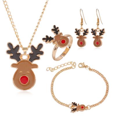 China High quality European and American 2020 Christmas jewelry set gift set personalized alloy drop elk necklace earrings ring bracelet set for sale