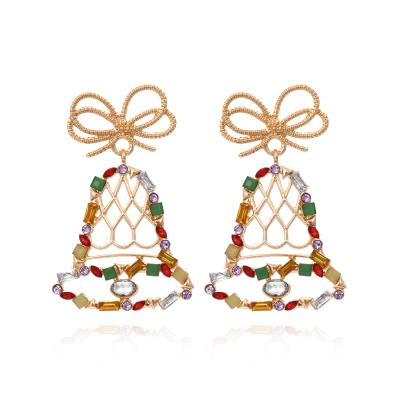 China And American high quality color diamond bell earrings women's cartoon bow Christmas earrings exaggerated European retro earrings wholesale for sale