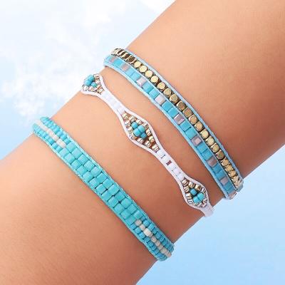 China New 3 Piece BOHEMIA Set Style Rice Bohemian Bead Woven Bracelet Wholesale In Stock Summer Jewerly for sale