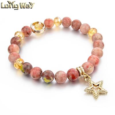 China FASHIONABLE Shining Gold Plating Star Charm Beaded Bracelet Natural Stone Jewelers for sale