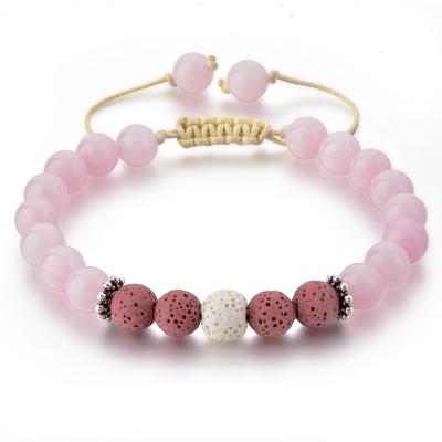 China Trendy Natural 8MM Stone Beads Beaded Rose Quartz Bracelet, Women Lava Stone Pink Bracelet, Jewelry Bangle for sale