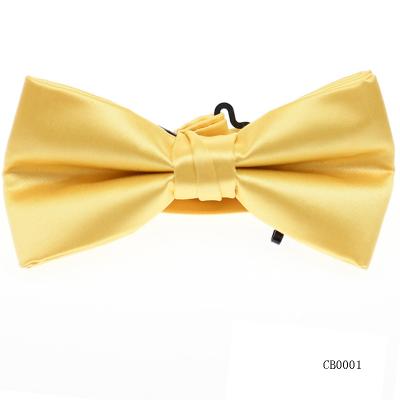 China Twisted Know Microfiber Silky Feel Silky Look Hand Made Woven Solid 100% Poly Satin Pre-tied Banded Yellow Mens Adjustable Bow Tie for sale