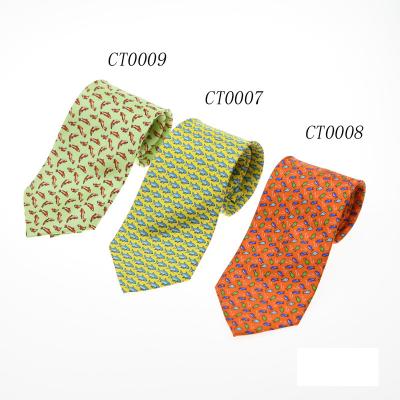 China Custom pure silk twill fish eye group catching tie silk screen printing well crafted handcrafted animal fish group designs regular men's tie tie for sale