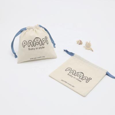 China Custom Logo Printed Small Cotton Jewelry Mini Bag With Ribbon Organic Dust Eco Cotton Packaging Pouch Drawstring Gift for sale