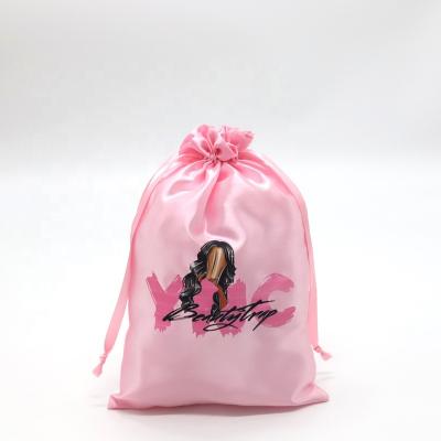 China Soft Heat Transfer Printing Silk Satin Wig Bag Custom Pink Satin Hair Bundles Extension Bags for sale