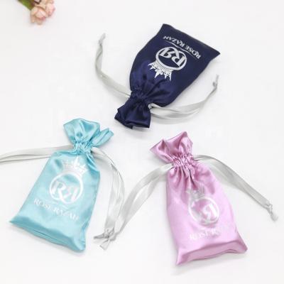 China Soft Faux Satin Jewelry Pouch Colorful Silk Small Silver Printing Gift Bag For Perfume for sale