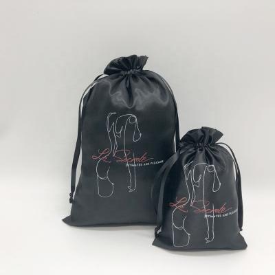 China Custom Logo Printed Black Satin Hair Soft Bag Drawstring Satin Bag for sale