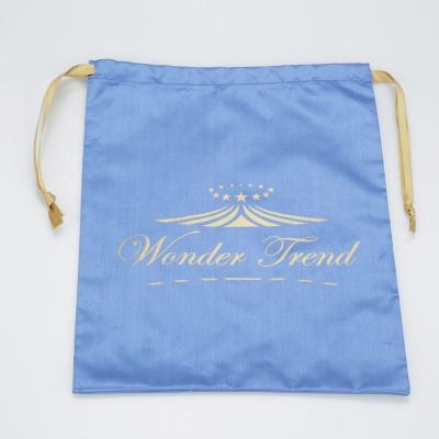 China Extra Large Recyclable Satin Gift Bags Blue Satin Bag With Gold Logo Printed for sale