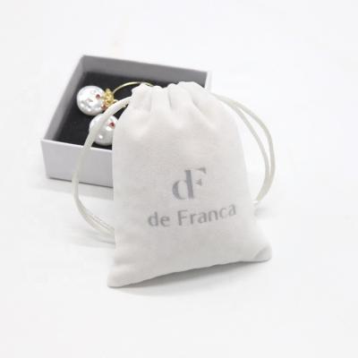 China Recyclable Customize Printed White Velvet Drawstring Pouch Small Soft Velvet Pouch For Gift Jewelry for sale