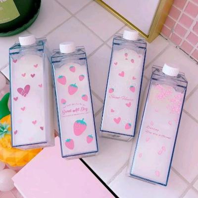 China BPA Free Plastic Food Pink 500ml Transparent Colored Milk Box Acrylic Carton Shaped Water Bottle for sale