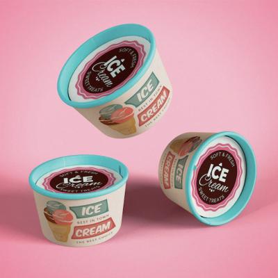 China Factory Price 100% Recyclable Biodegradable Packaging Ice Cream Disposable Eco Friendly Paper Cups With Lid Spoon for sale