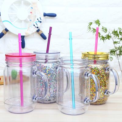 China Custom Clear 550ml Eco-friendly Plastic Coffee Beer Mugs With Handles 15.8/7.5/13.5cm for sale