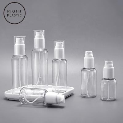 China Beauty packaging in stock 50-150ml PET bottle top level cosmetic sprayer or plastic lotion bottle for sale