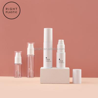 China Beauty packing popular round clear white 30ml /50ml with spray lotion pump for high quality cosmetic bottle in stock for sale