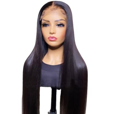 China Cheap Natural Black Brazilian Straight Human Hair Lace Closure Wigs For Women Virgin Color Cuticle Aligned 4X4 Lace Closure Wig for sale