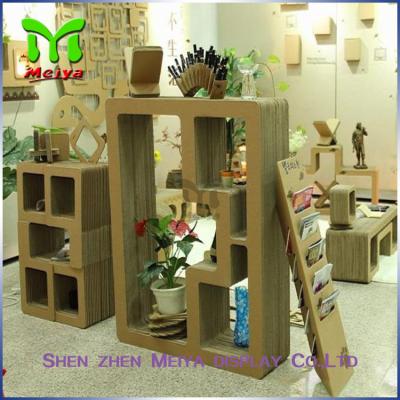 China Cartoon Corrugated Cardboard Bookcase Furniture For Display Small Toys And Books for sale