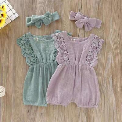 China Wholesale 98% Cotton Baby Clothes Cotton Baby Rompers Baby Lace Edge Romper for sale