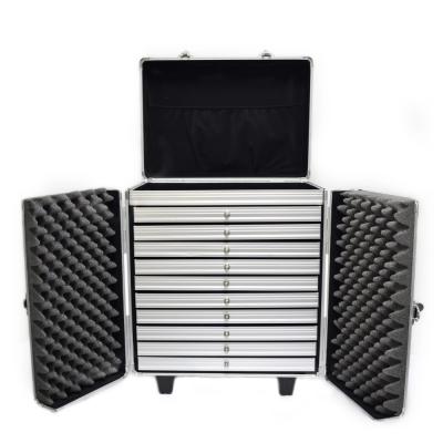 China Carry Jewelry Aluminum Jewelry Case With Drawers Jewelry Trolley Case With Wheels for sale