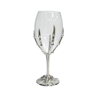 China With Skeleton Hand & head skeleton skull hand wine glass with 3 decorative skull heads on the base for sale