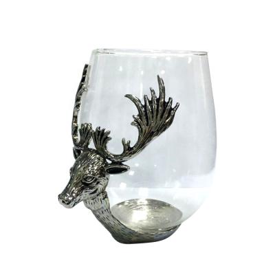 China With Christmas Decorative Deer Head Deer Base Main Wine Glass, Metal Base Wine Glass for sale