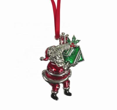 China Zinc Alloy Christmas Hanging Ornament Decorative Santa Claus With Gift Box Ornament for sale