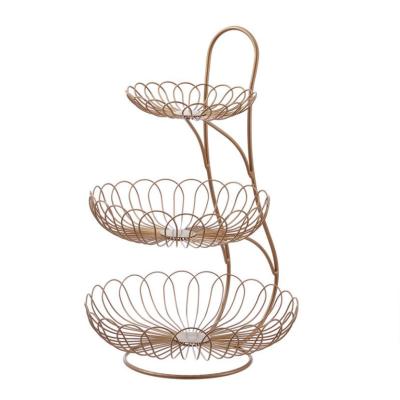 China Viable Render Northern European Style Metal 3 Tier Luxury Fruit Dishes Round Flower Shape Fruit Basket Living Room Organizer for sale