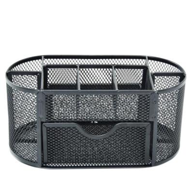 China High Quality Hollowed-out Multifunctional 9 Iron Metal Mesh Brush Pot Baskets Office Desk Organizer for sale