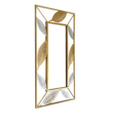 China Minimalist Home Wall Hanging Mirror Leaf Metal Decorative Square Gold Glass for sale