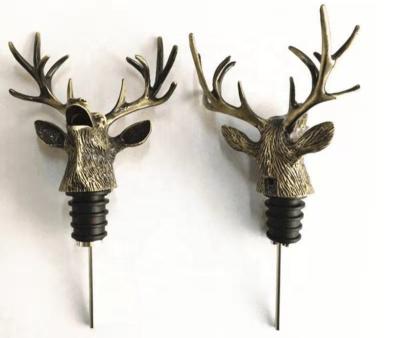 China Christmas Deer Head Wine Pourer In Antique Brass , Elk Head Wine Stopper for sale