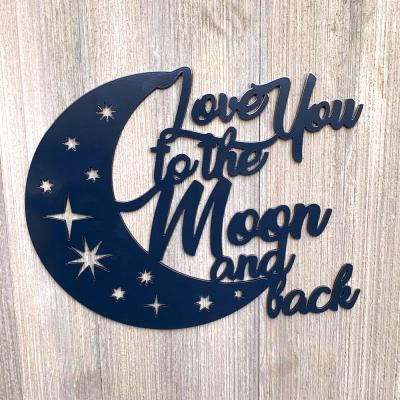 China Custom Size and Color Oniya Home Love and Faith Metal Laser Cut Wall Art The Moon and Back Home Hanging Decor for sale