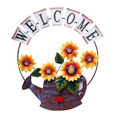 China Eco-friendly Oniya Indoor or Outdoor Sunflower Ladybug Metal Wall Art For Garden Decor Hand Painted Decor for sale