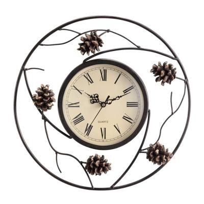 China Antique Style Oniya 12.5 Inch Metal Pinecone Dark Bronze Home Wall Clock For Home Wall Art Decoration for sale