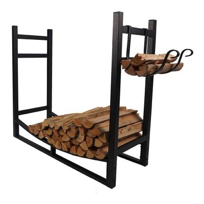 China KD Oniya Black Wood Storage Fireplace Log Rack with Ignition Rack and 4 Tools for sale