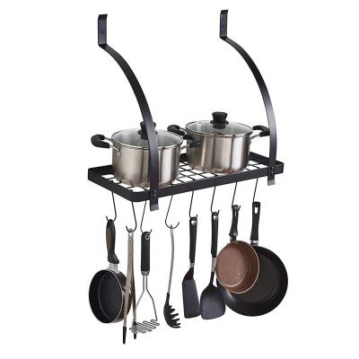 China Oniya Metal Sustainable Wall Mounted Kitchen Organize Shelf Pot Pan Rack With Hooks for sale