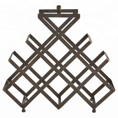 China Sustainable Industrial Black Geometric Iron Wine Rack For Countertop for sale