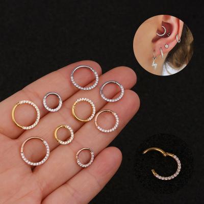 China New Trendy Ring Rose Gold Minimalistic Nose Ring Pure Zircon Stainless Steel Mouth Piercing Closed Earrings Jewelry for sale