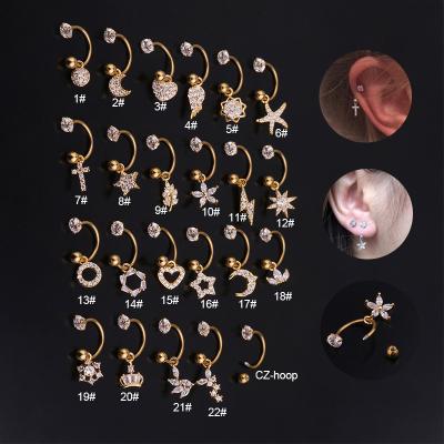 China Fashionable Wholesale Elegant Stainless Steel C-ring Perforated Flowers With Zircon Stud Earrings for sale