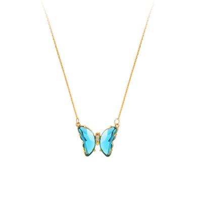 China Factory Direct Fashion Girl's Romantic Glitter Crystal Diamond Insect Pendant Colar Personality Simple Butterfly Necklace for sale