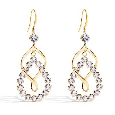 China Vintage Fashion Gold Plated Dangle Earrings Jewelry Brass Zircon Teardrop Earings For Women 2021 for sale