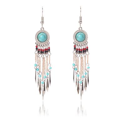 China Tourism Beautiful CLASSIC Vacation Seaside Bohemia Turquoise Earrings Around Geometry Drop Crystal Long Earrings for sale