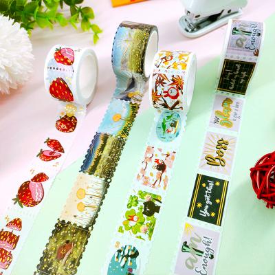 China Waterproof Custom Printed Japanese Stamp Grid Die Cut Washi Tape Stickers for sale