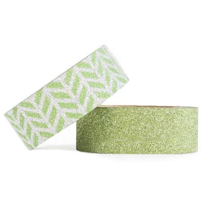 China Waterproof Custom Make CMYK Printing Korea Green Glitter Washi Tape for sale