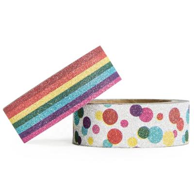 China Waterproof Custom Printed Colorful Teardrop Rainbow Glitter Decorative Wrapping Washi Tape for sale