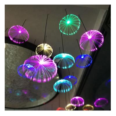 China Modern Indoor Outdoor 20cm Fiber Optic Auto RGB Controlled Mini Jellyfish Chandelier IP65 Fiber Light Hanging Lights for sale