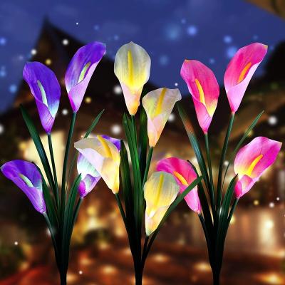 China Outdoor Waterproof Solar Powered Garden Lights with 12 Calla Lily Flowers Colors Changing LED Aloudy Solar Garden Stake Lights for sale